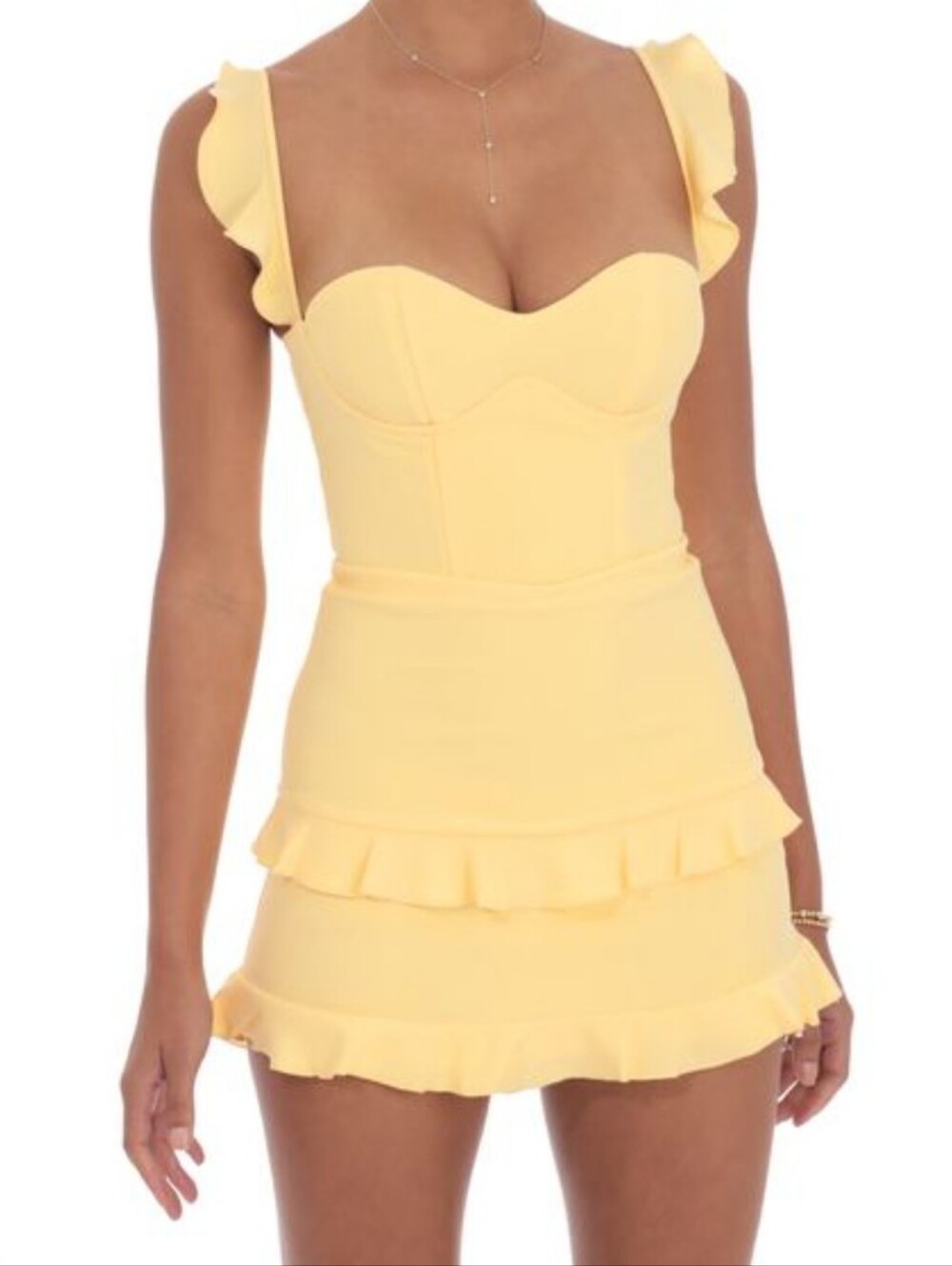 Yellow Ruffle Strap Mini Dress - Picture 7 of 7